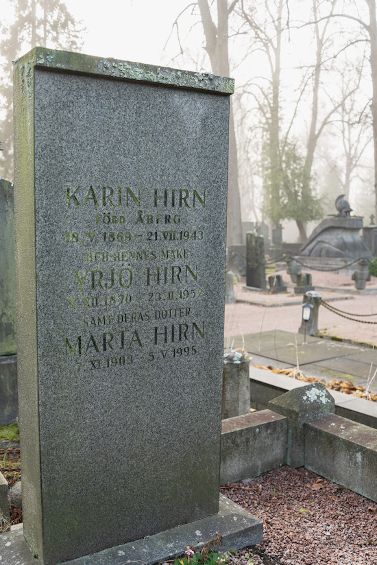 Yrjö Hirn (Helsingfors, Sandudds gamla begravningsplats 21–5–)
